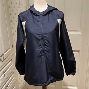 BRAND NEW NAVY WITH WHITE ACCENTS POLYESTER HOODED PULLOVER JKT